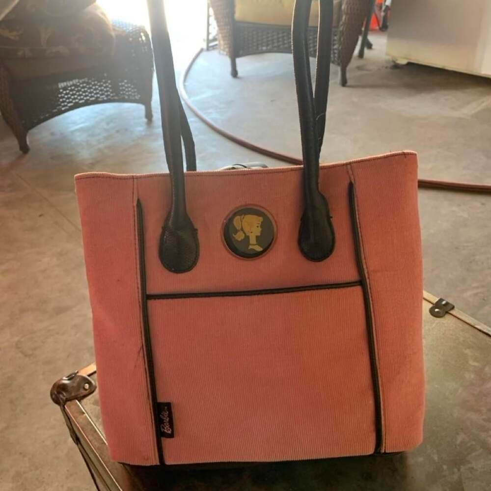 Barbie Pink Corduroy Tote Bag With Black Trim